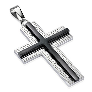 Pendentif homme croix double avec symboles grecs