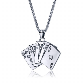 Pendentif homme en acier � cartes Quinte Flush Royale