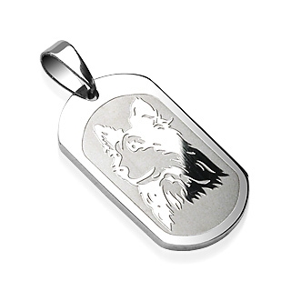Pendentif homme plaque acier chien loup