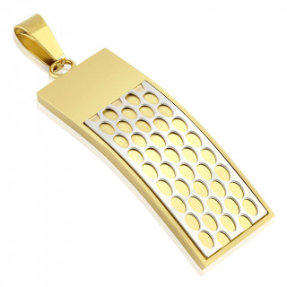 Pendentif homme plaque courb� dor�e en acier � alv�oles argent�es