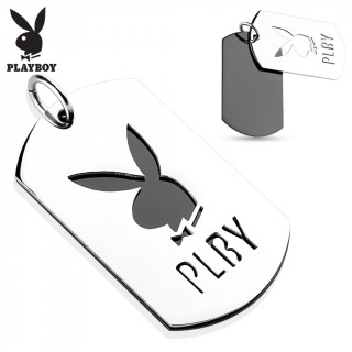 Pendentif homme Playboy en acier noir et gris � plaque double