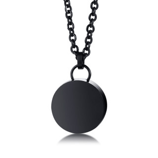 Pendentif m�daillon rond acier noir d�vissable (urne)