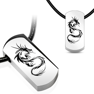 Pendentif plaque acier dragon noir grav�