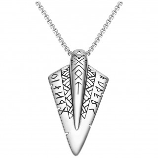 Pendentif pointe de fl�che � runes vikings en acier (avec chaine)