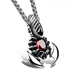 Pendentif scorpion inox � pierre rouge