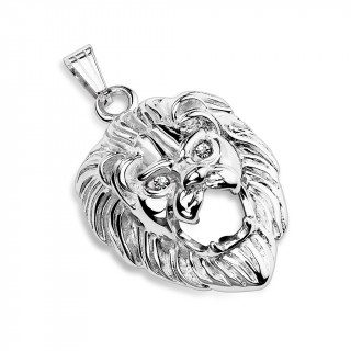 Pendentif t�te de lion en acier inox aux yeux sertis