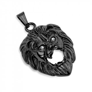 Pendentif t�te de lion en acier noir aux yeux sertis
