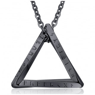 Pendentif Viking homme triangle noir � runes en acier