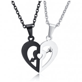 Pendentifs moiti�s de coeur travers�es de la fl�che de cupidon