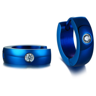 Petites cr�oles homme bleues en acier � pierre claire (paire)