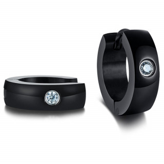 Petites cr�oles homme noires en acier � pierre claire (paire)