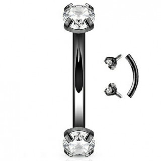 Piercing arcade noir � embouts strass (filetage interne)