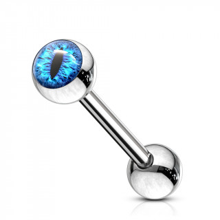 Piercing barbell acier � oeil de serpent - Bleu