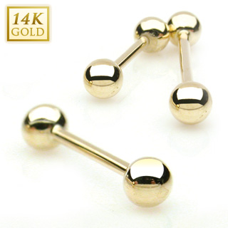 Piercing barbell (langue, tragus...) en or jaune 14 carats � boules