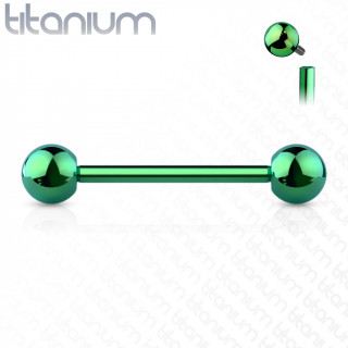 Piercing barbell (t�ton, langue) en titane � filetage interne - Vert