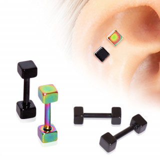 Piercing cartilage h�lix en acier plaqu� PVD � cubes