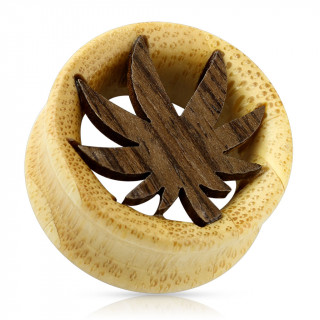 Piercing �carteur type tunnel en Bamboo avec feuille de cannabis