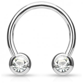 Piercing fer � cheval en acier serti deux cristaux blancs