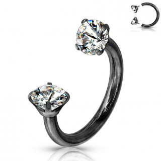 Piercing fer � cheval noir embouts strass � filetage interne