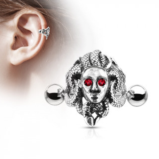 Piercing h�lix � t�te de femme � chevelure de serpents (M�dusa)