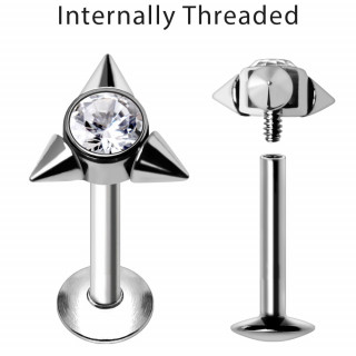 Piercing labret filetage interne acier � strass et spikes (l�vre, h�lix, tragus...)