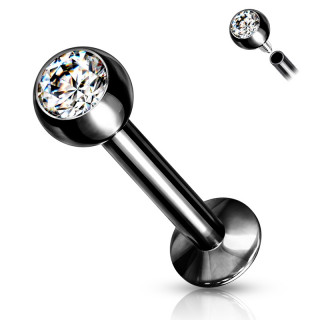 Piercing l�vre / labret Noir serti � filetage interne