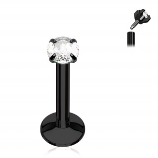 Piercing noir � strass rond et filetage interne (l�vre, cartilage...)