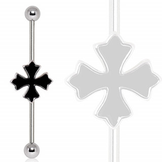 Piercing oreille industriel croix patt�e noire