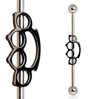 Piercing oreille industriel � poing am�ricain noir