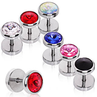 Piercing oreille style faux plug � embout strass facett�