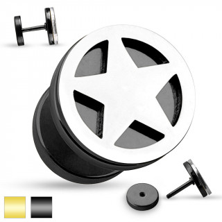 Piercing oreille style faux plug avec �toile pentagramme argent�e