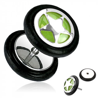 Piercing oreille style faux plug avec �toile sur fond fluorescent