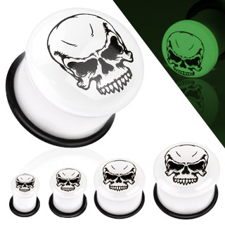 Piercing plug blanc fluorescent � imprim� t�te de mort