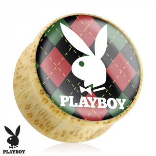 Piercing plug �carteur en bois Playboy avec lapin sur fond � carreaux