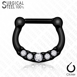 Piercing septum acier titanium IP � strass asym�triques - Noir
