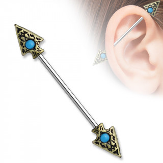 Piercing tribal oreille industriel double fl�che � turquoise